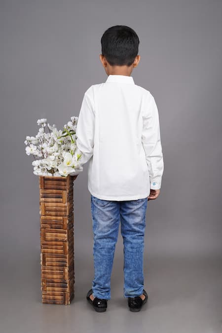 Shop Little Brats Off White Cotton Embroidery Giant Wheel Thread Shirt at Aza Fashions Shop_Little Brats_Off White Cotton Embroidery Giant Wheel Thread Shirt _at_Aza_Fashions