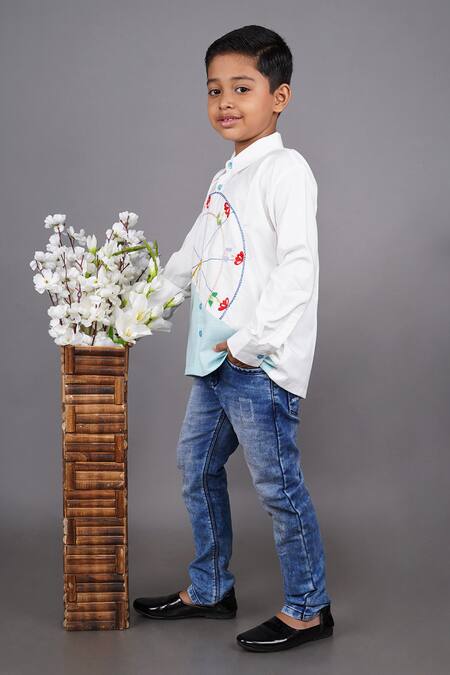 Little Brats Off White Cotton Embroidery Giant Wheel Thread Shirt Online at Aza Fashions Little Brats_Off White Cotton Embroidery Giant Wheel Thread Shirt _Online_at_Aza_Fashions