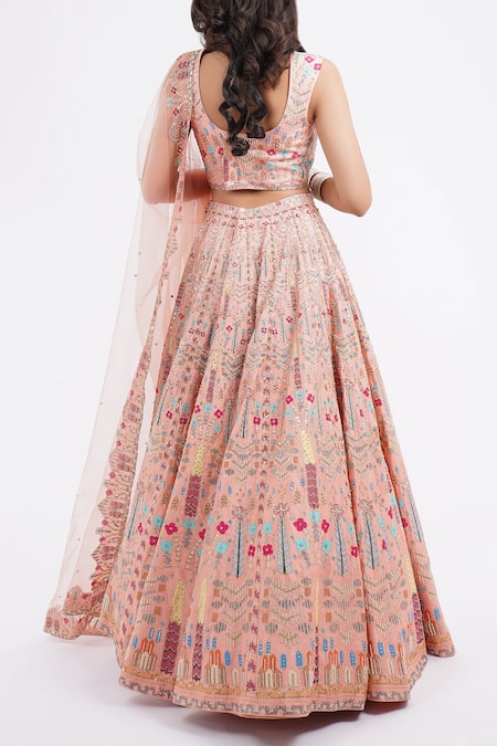 Aisha Rao Satin Silk Embroidered Lehenga Set 