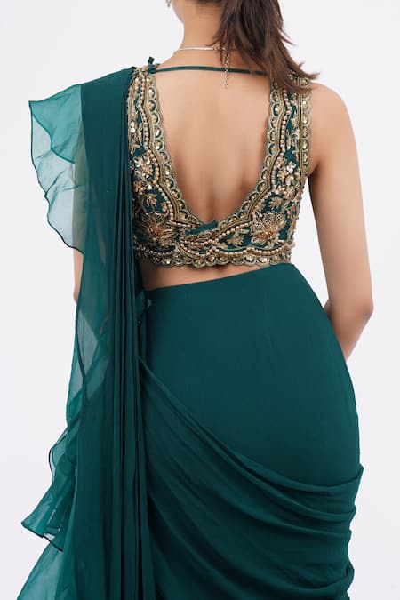 Ridhi Mehra Pre-Draped Frill Saree With Embroidered Blouse 