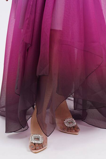 Shop_Amit Aggarwal_Purple Net Embroidery, Metallic Thread Collared Embellished Dress _Online_at_Aza_Fashions