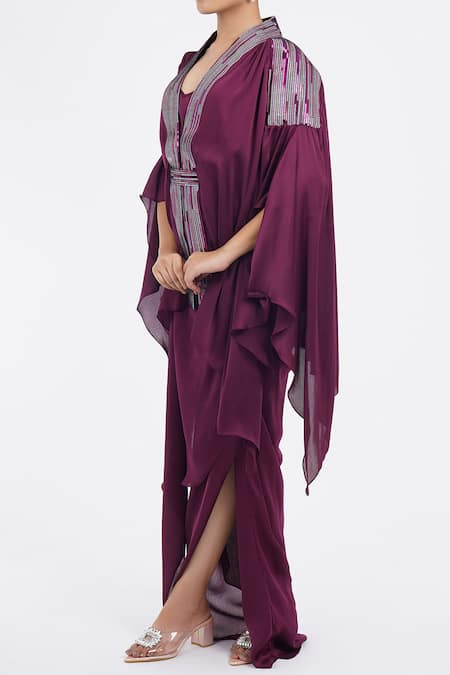 Shop_Amit Aggarwal_Purple Metallic Embellished Cape And Draped Skirt Set _Online_at_Aza_Fashions