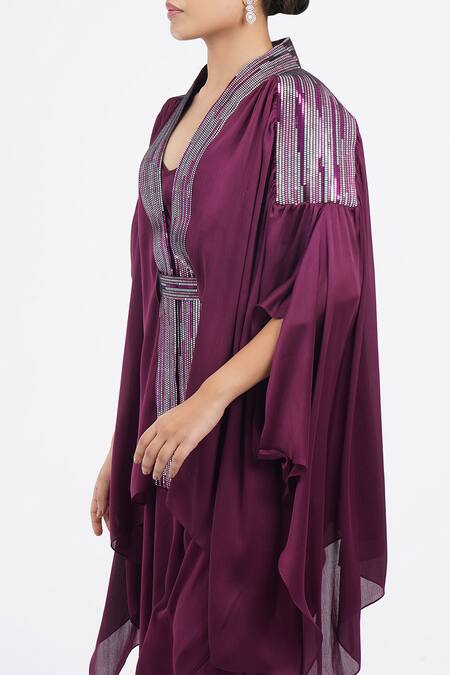 Amit Aggarwal_Purple Metallic Embellished Cape And Draped Skirt Set _at_Aza_Fashions