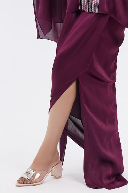 Buy_Amit Aggarwal_Purple Metallic Embellished Cape And Draped Skirt Set 