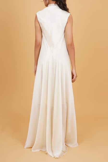 Shop_Amit Aggarwal_White Metallic Thread Collared Embellished Dress _at_Aza_Fashions
