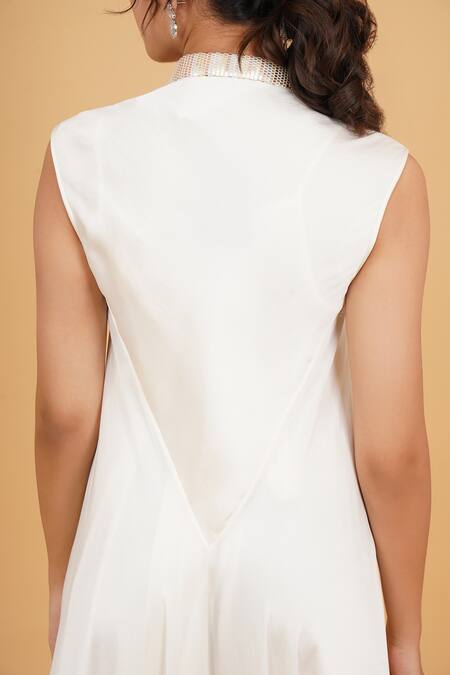 Amit Aggarwal_White Metallic Thread Collared Embellished Dress _at_Aza_Fashions