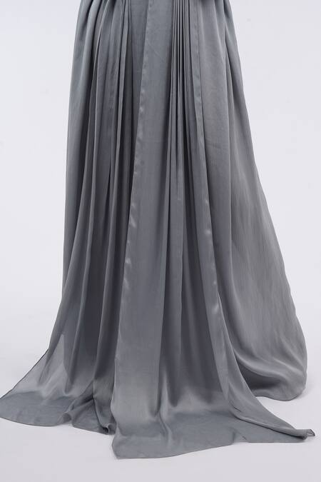 Shop_Amit Aggarwal_Grey Chiffon Metallic Thread Round Neck Embellished Cape Dress _Online_at_Aza_Fashions