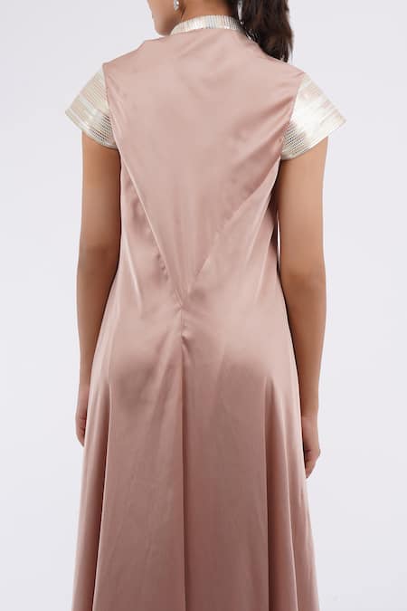 Buy_Amit Aggarwal_Pink Sequins Bandeau Neck Metallic Embellished Dress _Online_at_Aza_Fashions