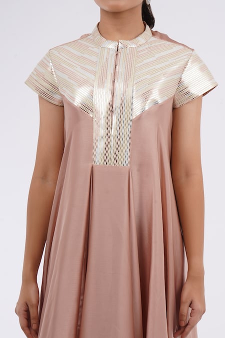 Shop_Amit Aggarwal_Pink Sequins Bandeau Neck Metallic Embellished Dress _Online_at_Aza_Fashions