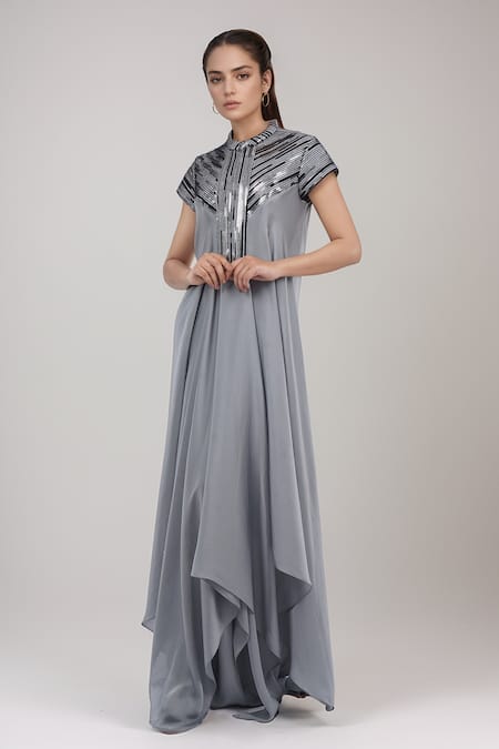 Amit Aggarwal Metallic Embellished Asymmetric Dress 