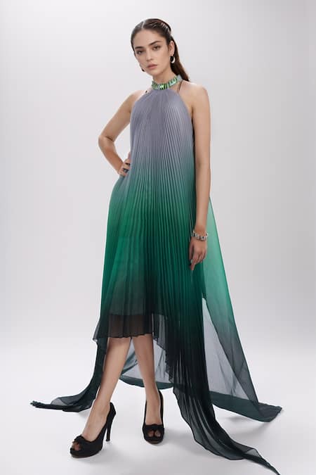 Amit Aggarwal Pleated Ombre Handkerchief Dress 