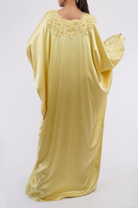 Anamika Khanna Floral Embroidered Yellow Kaftan Dress 