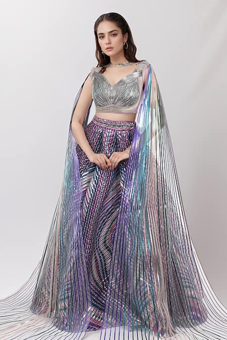 Amit Aggarwal Metallic Structured Lehenga Set 