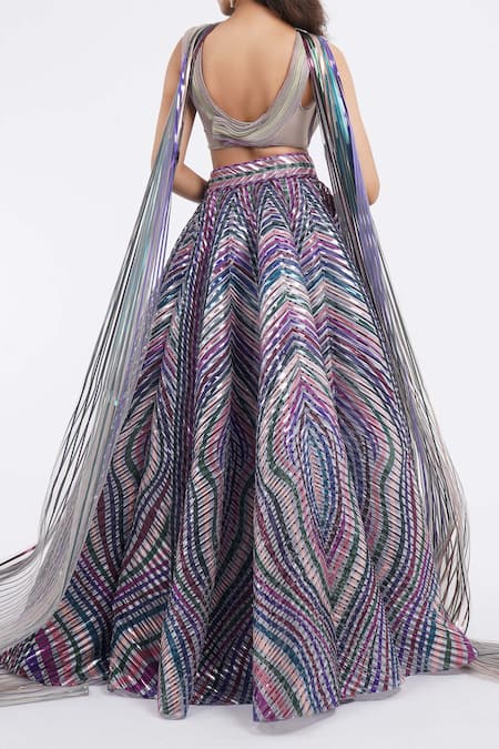 Amit Aggarwal Metallic Structured Lehenga Set 