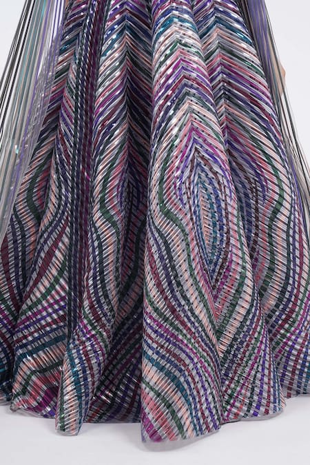 Amit Aggarwal_Multi Color Silk, Georgette, Polyester Cut Work Metallic Structured Lehenga Set _at_Aza_Fashions