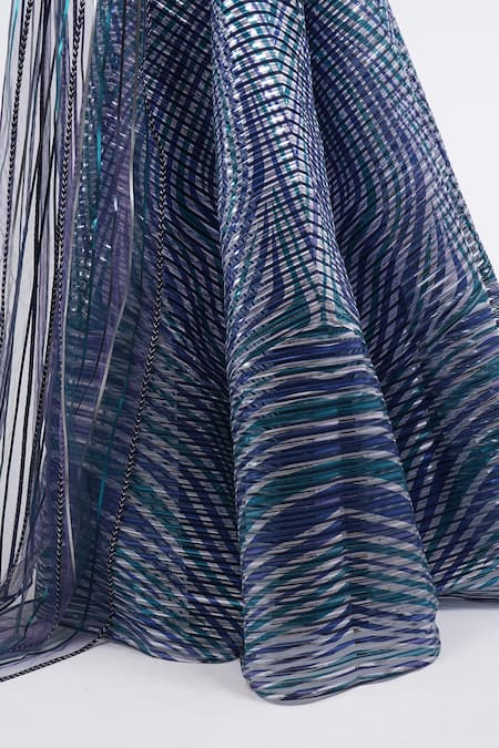 Buy_Amit Aggarwal_Blue Georgette, Silk Cut Work Metallic Embellished Lehenga And Cape Blouse Set _Online_at_Aza_Fashions