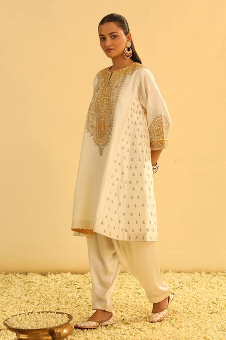 Buy Sheetal Batra Ivory Silk, Chanderi, Bamboo, Satin Gota Arisana Kalidar Kurta And Salwar Set Online at Aza Fashions Buy_Sheetal Batra_Ivory Silk, Chanderi, Bamboo, Satin Gota Arisana Kalidar Kurta And Salwar Set _Online_at_Aza_Fashions