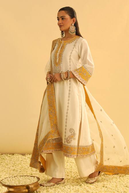 Buy_Sheetal Batra_Ivory , , Organza, Asmira Kurta Palazzo Set _Online_at_Aza_Fashions