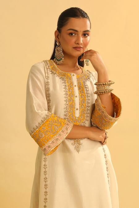 Shop_Sheetal Batra_Ivory , , Organza, Asmira Kurta Palazzo Set _Online_at_Aza_Fashions