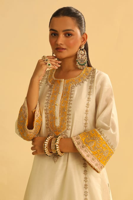 Sheetal Batra_Ivory , , Organza, Asmira Kurta Palazzo Set _at_Aza_Fashions