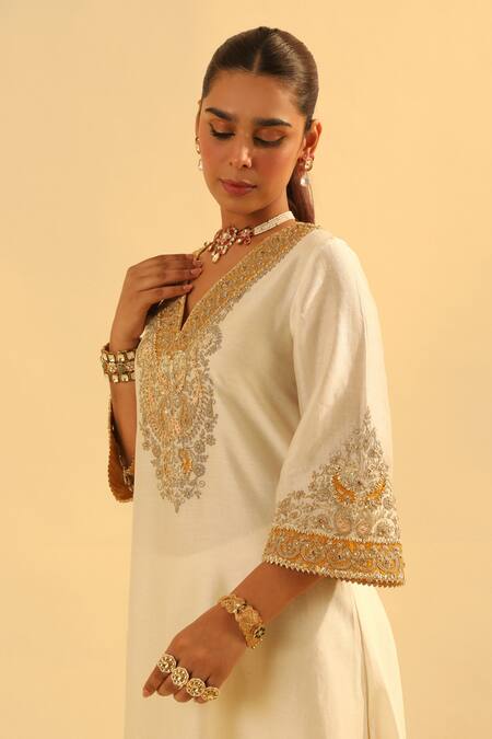 Sheetal Batra Ivory Silk, Chanderi, Bamboo Gota Patti, Shazana A-line Kurta And Salwar Set at Aza Fashions Sheetal Batra_Ivory Silk, Chanderi, Bamboo Gota Patti, Shazana A-line Kurta And Salwar Set _at_Aza_Fashions