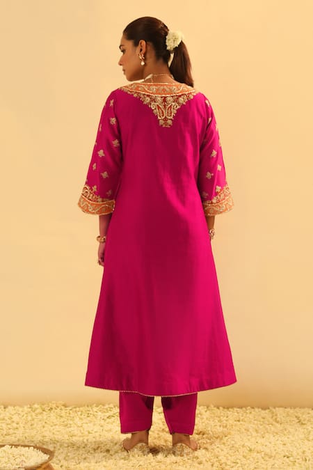 Shop Sheetal Batra Pink Silk, Chanderi, Bamboo, Satin Gota Patti, Alima A-line Kurta And Salwar Set at Aza Fashions Shop_Sheetal Batra_Pink Silk, Chanderi, Bamboo, Satin Gota Patti, Alima A-line Kurta And Salwar Set _at_Aza_Fashions