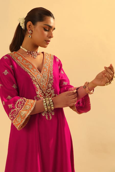 Sheetal Batra Pink Silk, Chanderi, Bamboo, Satin Gota Patti, Alima A-line Kurta And Salwar Set Online at Aza Fashions Sheetal Batra_Pink Silk, Chanderi, Bamboo, Satin Gota Patti, Alima A-line Kurta And Salwar Set _Online_at_Aza_Fashions