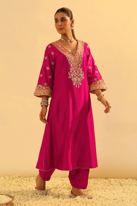 Buy Sheetal Batra Pink Silk, Chanderi, Bamboo, Satin Gota Patti, Alima A-line Kurta And Salwar Set Online at Aza Fashions Buy_Sheetal Batra_Pink Silk, Chanderi, Bamboo, Satin Gota Patti, Alima A-line Kurta And Salwar Set _Online_at_Aza_Fashions