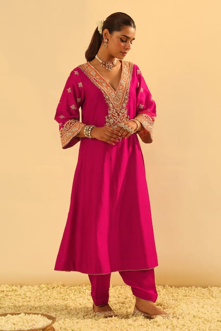 Shop Sheetal Batra Pink Silk, Chanderi, Bamboo, Satin Gota Patti, Alima A-line Kurta And Salwar Set Online at Aza Fashions Shop_Sheetal Batra_Pink Silk, Chanderi, Bamboo, Satin Gota Patti, Alima A-line Kurta And Salwar Set _Online_at_Aza_Fashions