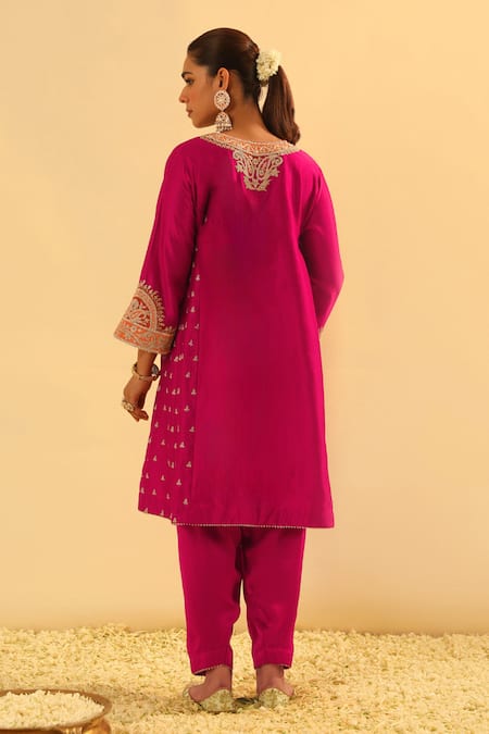 Shop Sheetal Batra Pink Silk, Chanderi, Bamboo, Satin Gota Falisha Kalidar Kurta And Salwar Set at Aza Fashions Shop_Sheetal Batra_Pink Silk, Chanderi, Bamboo, Satin Gota Falisha Kalidar Kurta And Salwar Set _at_Aza_Fashions