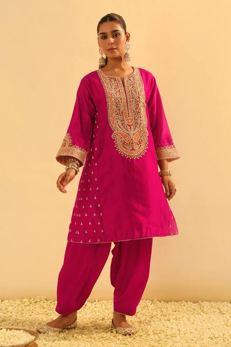 Sheetal Batra Pink Silk, Chanderi, Bamboo, Satin Gota Falisha Kalidar Kurta And Salwar Set Online at Aza Fashions Sheetal Batra_Pink Silk, Chanderi, Bamboo, Satin Gota Falisha Kalidar Kurta And Salwar Set _Online_at_Aza_Fashions