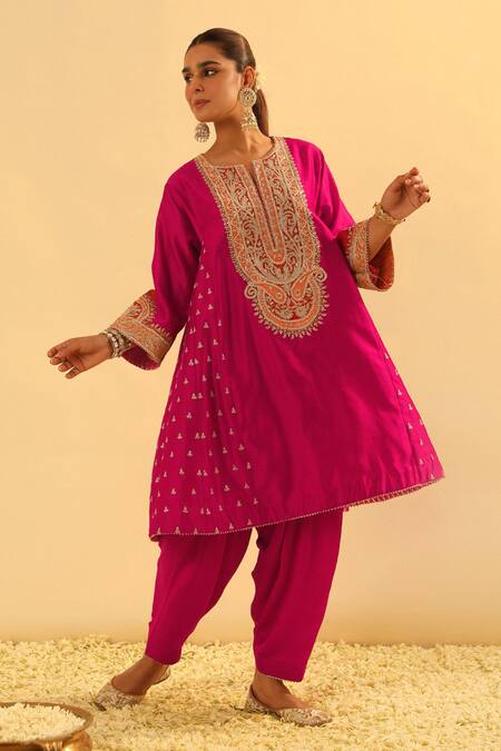 Buy Sheetal Batra Pink Silk, Chanderi, Bamboo, Satin Gota Falisha Kalidar Kurta And Salwar Set Online at Aza Fashions Buy_Sheetal Batra_Pink Silk, Chanderi, Bamboo, Satin Gota Falisha Kalidar Kurta And Salwar Set _Online_at_Aza_Fashions
