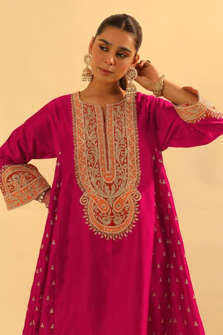 Shop Sheetal Batra Pink Silk, Chanderi, Bamboo, Satin Gota Falisha Kalidar Kurta And Salwar Set Online at Aza Fashions Shop_Sheetal Batra_Pink Silk, Chanderi, Bamboo, Satin Gota Falisha Kalidar Kurta And Salwar Set _Online_at_Aza_Fashions