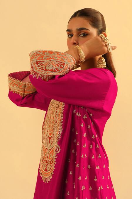 Sheetal Batra Pink Silk, Chanderi, Bamboo, Satin Gota Falisha Kalidar Kurta And Salwar Set at Aza Fashions Sheetal Batra_Pink Silk, Chanderi, Bamboo, Satin Gota Falisha Kalidar Kurta And Salwar Set _at_Aza_Fashions