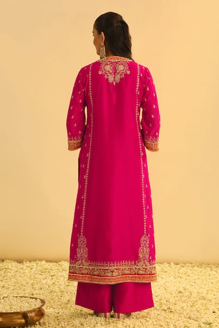 Shop Sheetal Batra Pink , Chanderi, Organza Gota Patti, Mayra Long Kurta Palazzo Set at Aza Fashions Shop_Sheetal Batra_Pink , Chanderi, Organza Gota Patti, Mayra Long Kurta Palazzo Set _at_Aza_Fashions