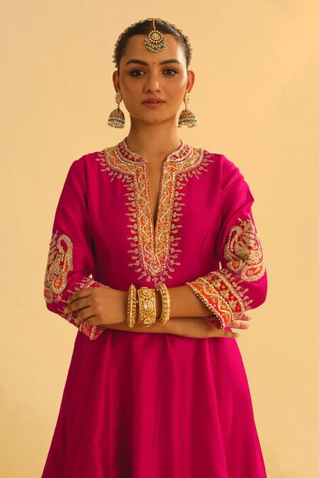 Shop Sheetal Batra Pink , Chanderi, Bamboo, Organza Gota Patti, Rayna Kurta Salwar Set Online at Aza Fashions Shop_Sheetal Batra_Pink , Chanderi, Bamboo, Organza Gota Patti, Rayna Kurta Salwar Set _Online_at_Aza_Fashions