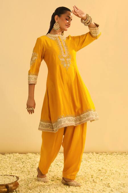 Shop Sheetal Batra Yellow , Chanderi, Organza, Bamboo Gota Patti, Amani Kurta Salwar Set Online at Aza Fashions Shop_Sheetal Batra_Yellow , Chanderi, Organza, Bamboo Gota Patti, Amani Kurta Salwar Set _Online_at_Aza_Fashions