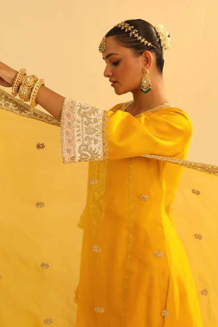 Buy_Sheetal Batra_Yellow , Chanderi, Organza Gota Patti, Asmira Kurta Palazzo Set 