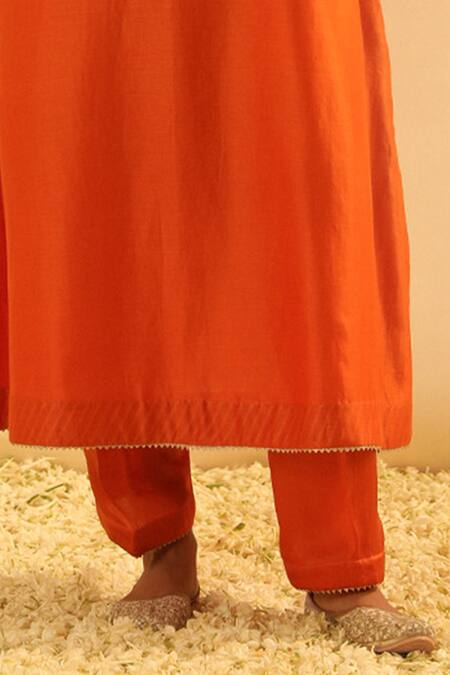 Buy_Sheetal Batra_Orange Silk, Chanderi, Bamboo Gota Patti, Alima A-line Kurta And Salwar Set _Online_at_Aza_Fashions