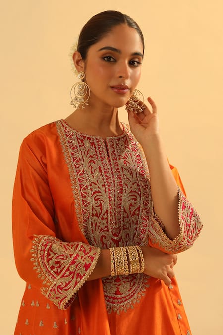 Sheetal Batra Orange Silk, Chanderi, Bamboo Gota Patti, Embroidery Falisha Kurta And Salwar Set Online at Aza Fashions Sheetal Batra_Orange Silk, Chanderi, Bamboo Gota Patti, Embroidery Falisha Kurta And Salwar Set _Online_at_Aza_Fashions