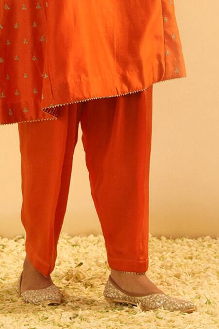 Shop Sheetal Batra Orange Silk, Chanderi, Bamboo Gota Patti, Embroidery Falisha Kurta And Salwar Set Online at Aza Fashions Shop_Sheetal Batra_Orange Silk, Chanderi, Bamboo Gota Patti, Embroidery Falisha Kurta And Salwar Set _Online_at_Aza_Fashions