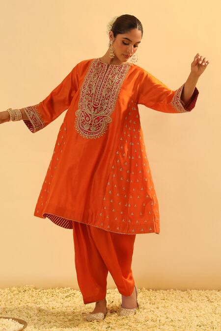 Sheetal Batra Orange Silk, Chanderi, Bamboo Gota Patti, Embroidery Falisha Kurta And Salwar Set at Aza Fashions Sheetal Batra_Orange Silk, Chanderi, Bamboo Gota Patti, Embroidery Falisha Kurta And Salwar Set _at_Aza_Fashions