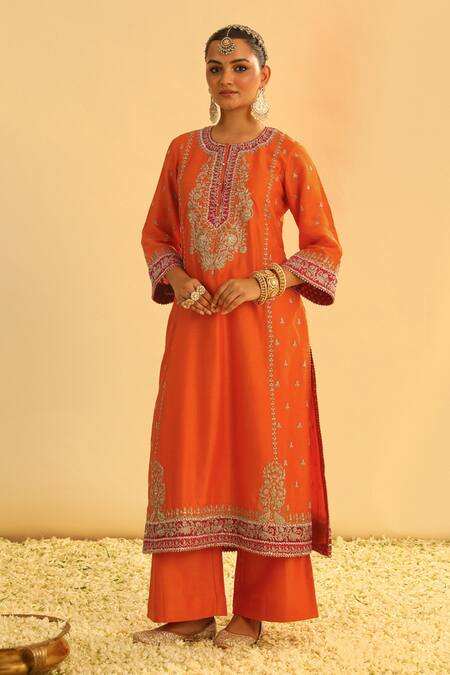 Sheetal Batra Orange Silk Organza, Silk, Chanderi Gota Patti, Mayra Kurta Palazzo Set Online at Aza Fashions Sheetal Batra_Orange Silk Organza, Silk, Chanderi Gota Patti, Mayra Kurta Palazzo Set _Online_at_Aza_Fashions