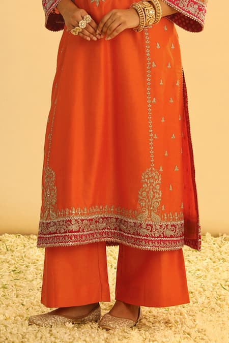 Buy Sheetal Batra Orange Silk Organza, Silk, Chanderi Gota Patti, Mayra Kurta Palazzo Set Online at Aza Fashions Buy_Sheetal Batra_Orange Silk Organza, Silk, Chanderi Gota Patti, Mayra Kurta Palazzo Set _Online_at_Aza_Fashions