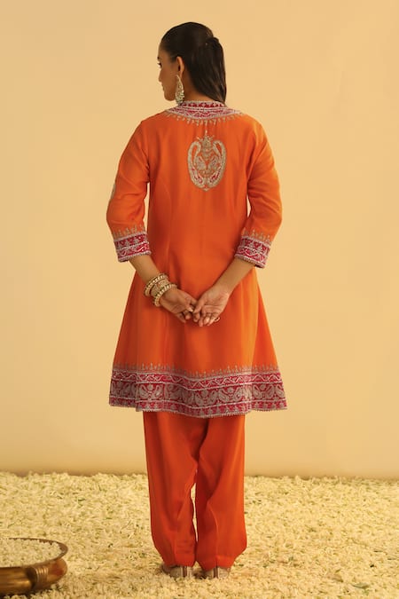 Shop Sheetal Batra Orange , Chanderi, Bamboo, Organza Gota Rayna A-line Kurta Salwar Set at Aza Fashions Shop_Sheetal Batra_Orange , Chanderi, Bamboo, Organza Gota Rayna A-line Kurta Salwar Set _at_Aza_Fashions