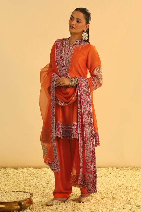 Sheetal Batra Orange , Chanderi, Bamboo, Organza Gota Rayna A-line Kurta Salwar Set Online at Aza Fashions Sheetal Batra_Orange , Chanderi, Bamboo, Organza Gota Rayna A-line Kurta Salwar Set _Online_at_Aza_Fashions