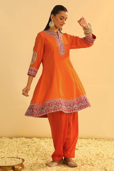 Buy Sheetal Batra Orange , Chanderi, Bamboo, Organza Gota Rayna A-line Kurta Salwar Set Online at Aza Fashions Buy_Sheetal Batra_Orange , Chanderi, Bamboo, Organza Gota Rayna A-line Kurta Salwar Set _Online_at_Aza_Fashions