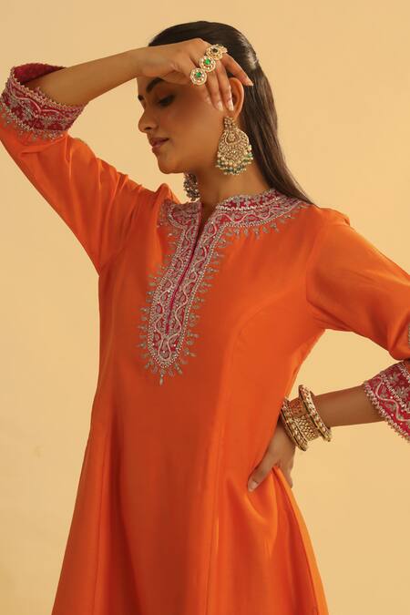 Buy Sheetal Batra Orange , Chanderi, Bamboo, Organza Gota Rayna A-line Kurta Salwar Set Buy_Sheetal Batra_Orange , Chanderi, Bamboo, Organza Gota Rayna A-line Kurta Salwar Set