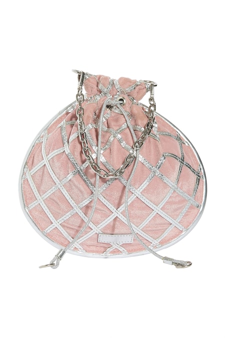 Kaeros Pink Trellis Leather Potli Bag