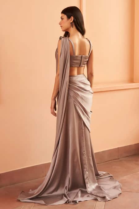 Shop Amrta By Guneet Kondal Grey Satin, Viscose Sequins, Beads Hand Embroidered Corset Blouse With Skirt at Aza Fashions Shop_Amrta By Guneet Kondal_Grey Satin, Viscose Sequins, Beads Hand Embroidered Corset Blouse With Skirt _at_Aza_Fashions